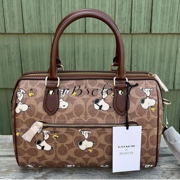 Coach X Peanuts Rowan Satchel Bag In Signature Canvas With Snoopy Print - Picture 2 of 7